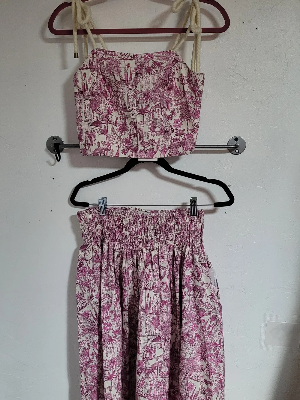 Joie Pink Toile Two-Piece Skirt Set with Smocked Waist